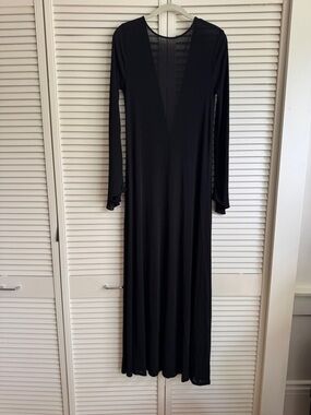 Zara Black Long-Sleeve Deep V Maxi Dress